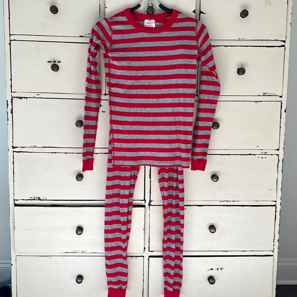 Hanna Andersson red and grey stripped pajamas size 14